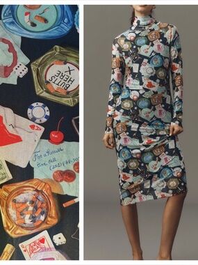 Rachel Antonoff Lilith Mesh Midi Dress Butts Here Print NWT Size M Anthropologie
